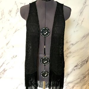 Xhilaration black crochet tassel vest Size M